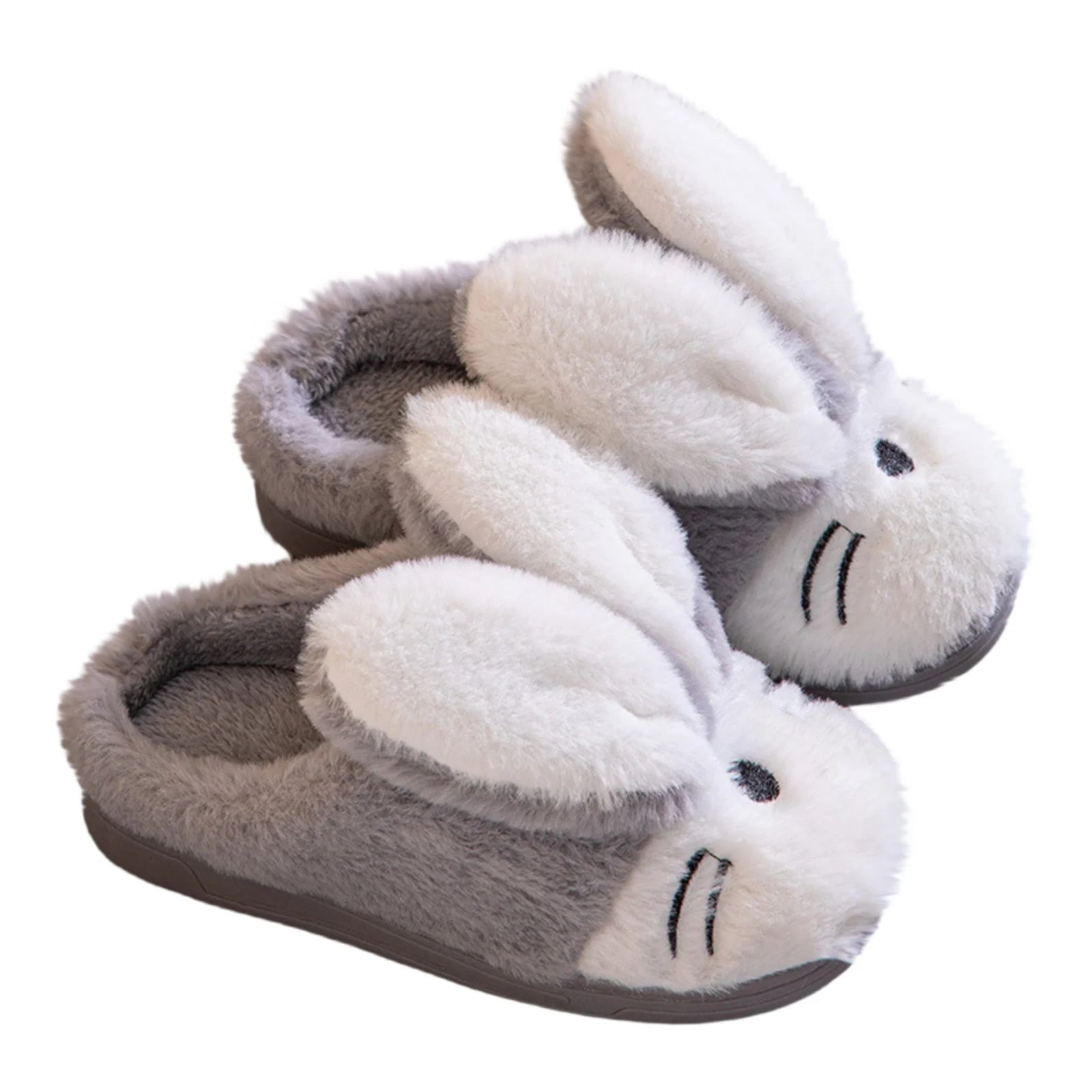 Winter Rabbit Cartoon Warm Cotton Slippers Children Baby Girls Indoor Floor Flat Non-Slip Cover Heel Home Plush Cute Shoes